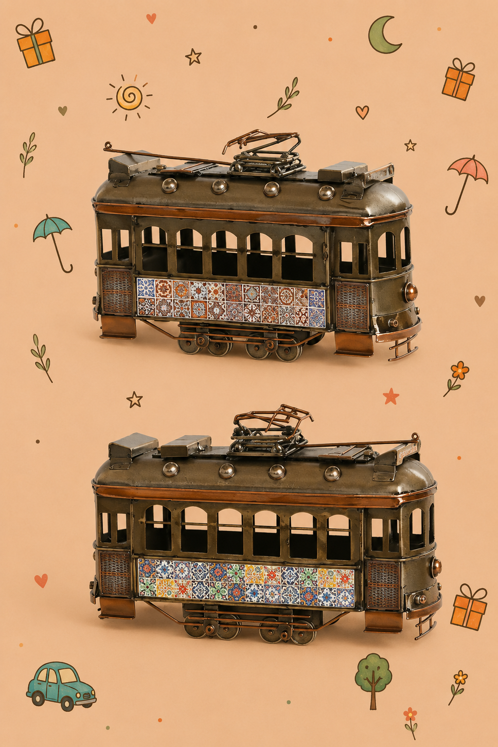 Elétrico de Lisboa Vintage em Metal | Decoração com Azulejos Portugueses