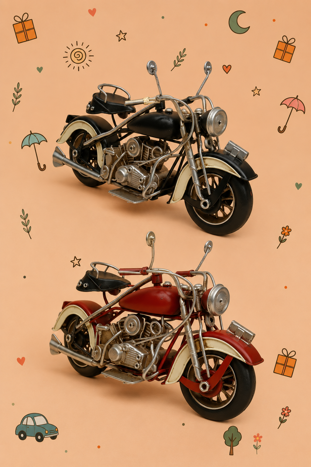 Mota Vintage Estilo Harley em Metal | Decoração Retro Motard | Disponível em 2 Cores