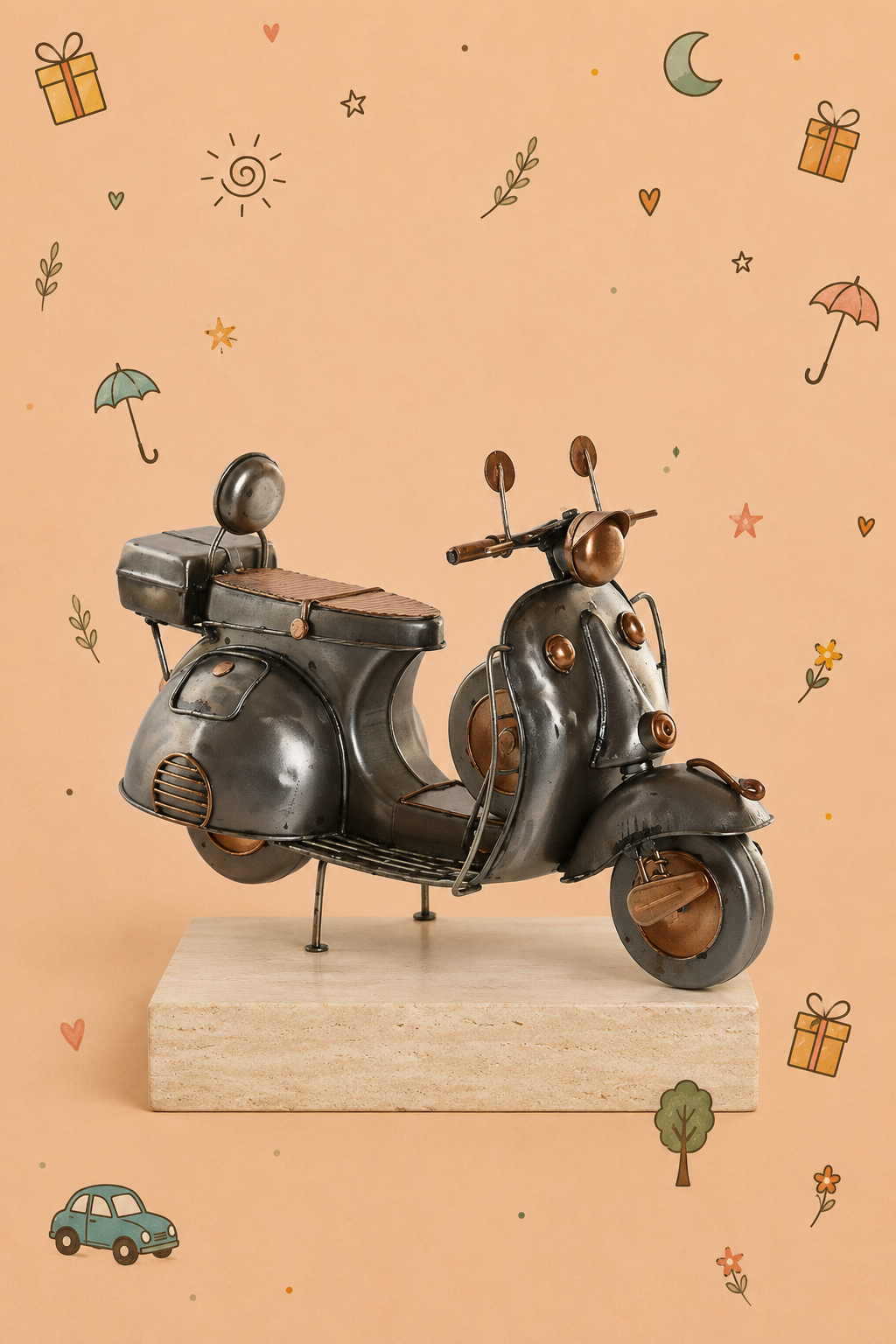 Scooter Vintage em Metal | Decoração Retro com Detalhes Acobreados