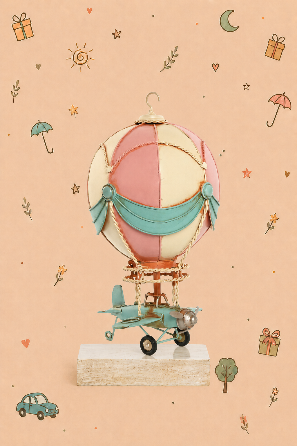 Balão de Ar Quente e Avião Suspenso em Metal | Decoração Vintage | Disponível em 2 modelos
