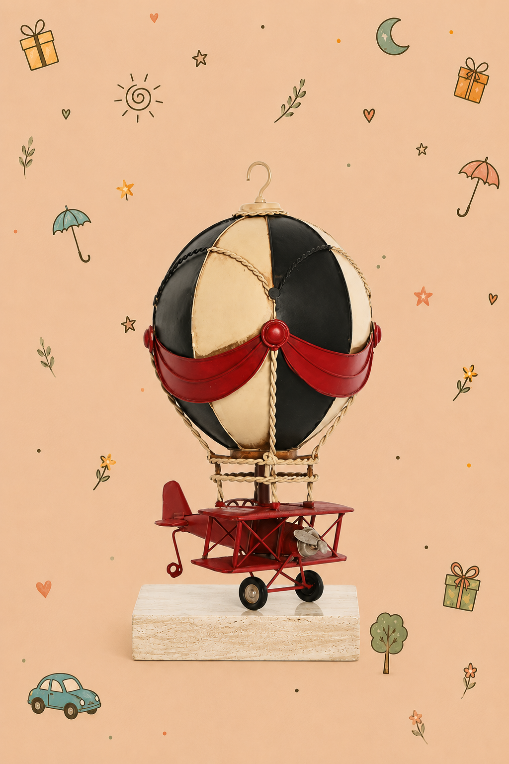 Balão de Ar Quente e Avião Suspenso em Metal | Decoração Vintage | Disponível em 2 modelos