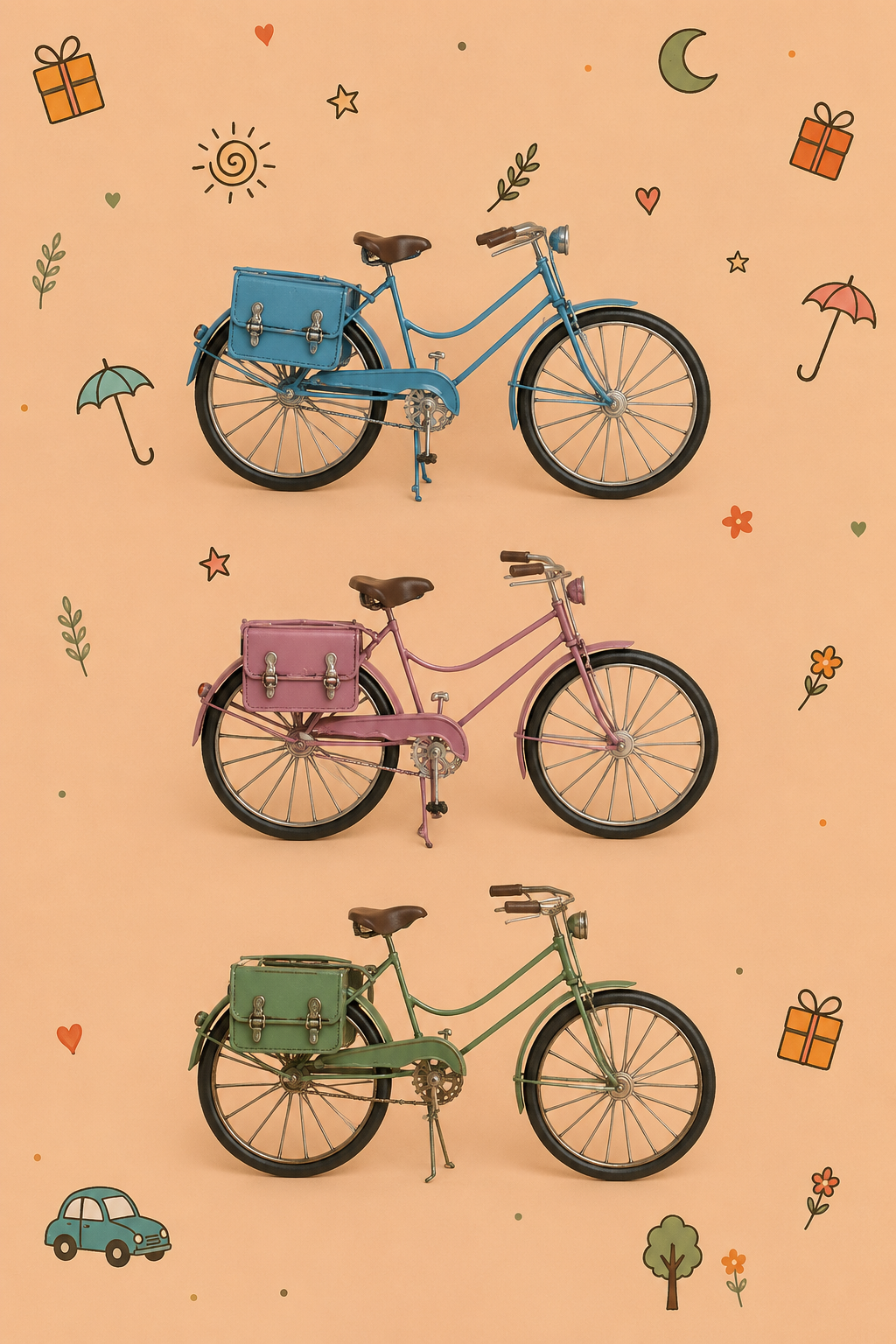 Bicicleta Vintage com Bolsas em Metal | Decoração Retro | Disponível em 3 Cores