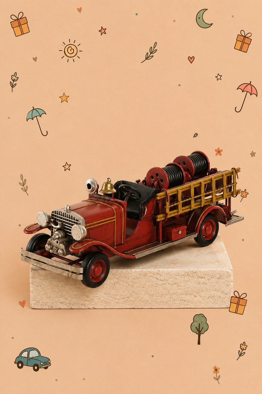 Carro de Bombeiros Vintage em Metal | Decoração Retro e Colecionável