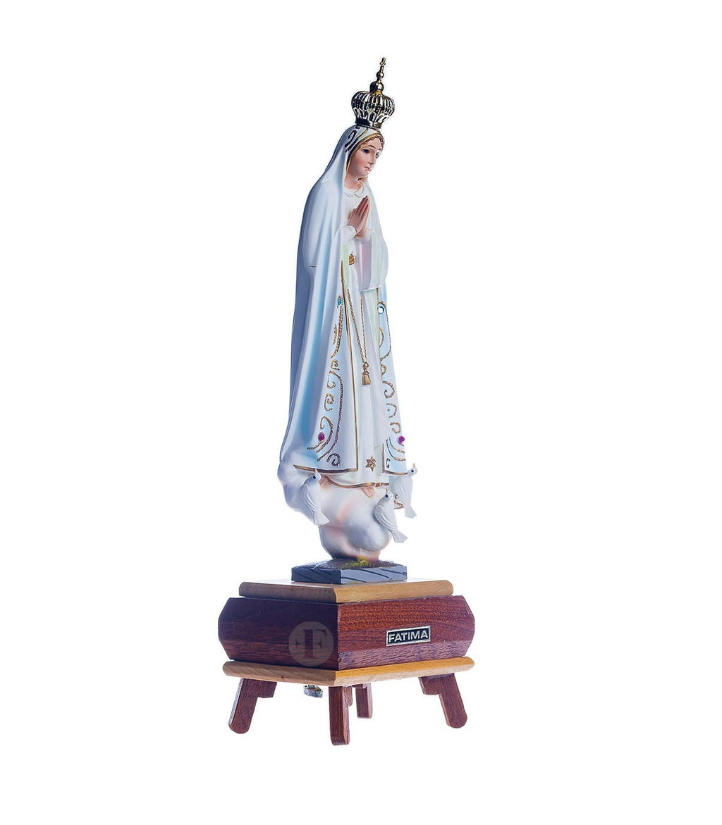 Imagem de Nossa Senhora de Fátima 26 cm com Música | Pintada à Mão, Olhos em Cristal