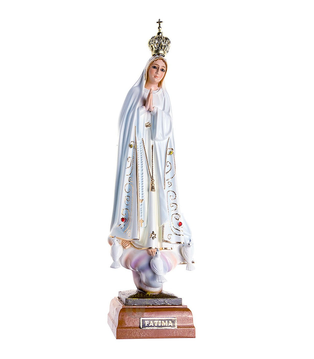 Imagem de Nossa Senhora de Fátima 23 cm em Poliestireno Reciclado | Pintada à Mão com Olhos em Cristal