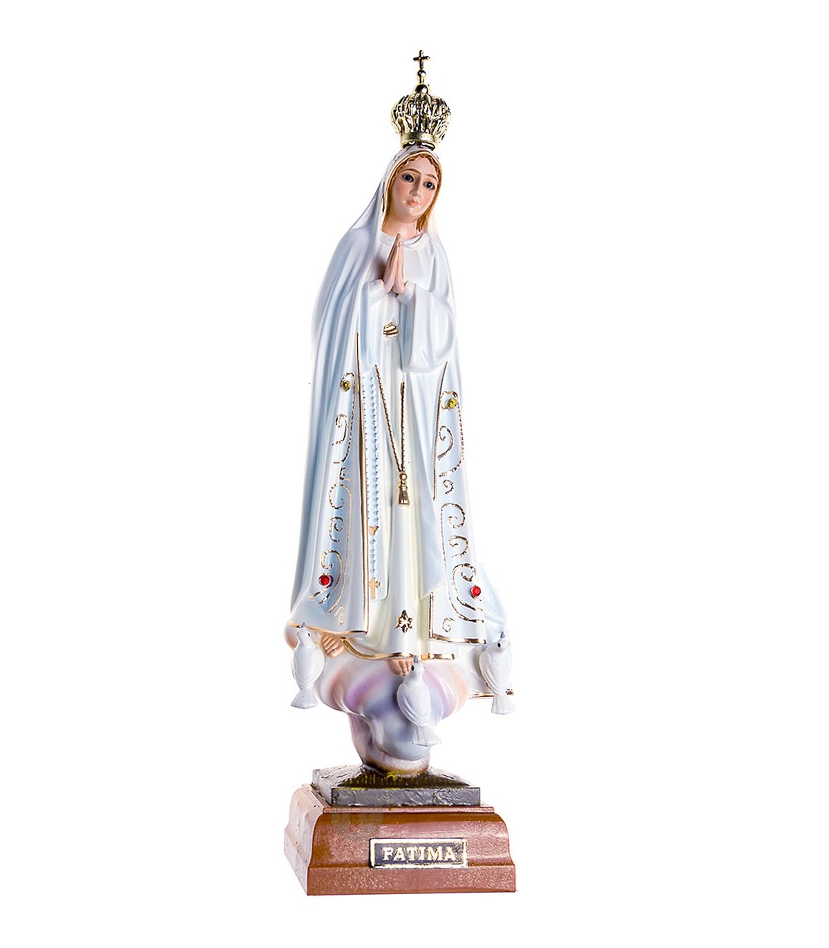Imagem de Nossa Senhora de Fátima 23 cm em Poliestireno Reciclado | Pintada à Mão com Olhos em Cristal