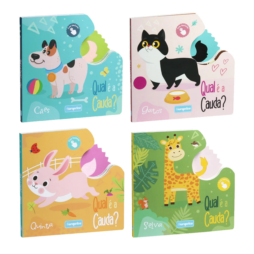 Kit Criativo Hábitos de Leitura - Contos "Qual é a Cauda? - Cães | Gatos | Quinta | Selva" - Com guia prático para o adulto acompanhar + Estojo TOTTO, Caderno A5, Bloco A5, Lápis de Cor Giotto e Material de Escrita.